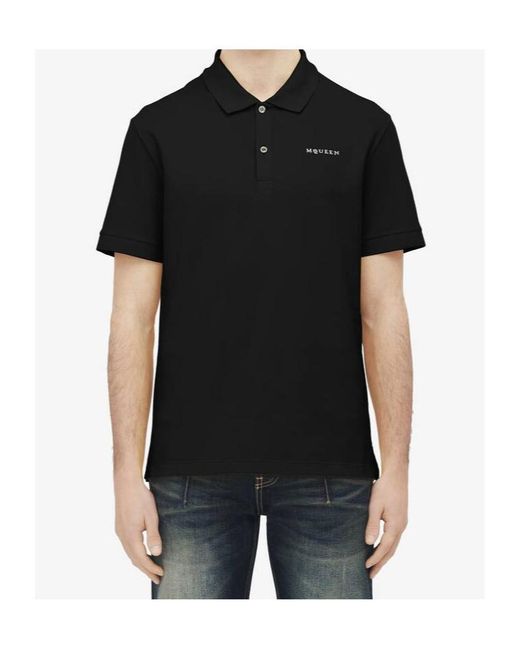 McQueen Black Logo Embroidered Short-Sleeved Polo Shirt for men