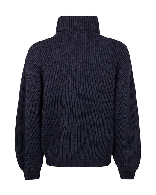 Semicouture Blue Oversized Turtleneck Sweater