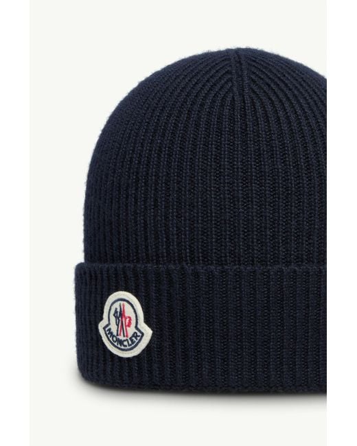 Moncler Blue Logo Patch Knitted Beanie for men