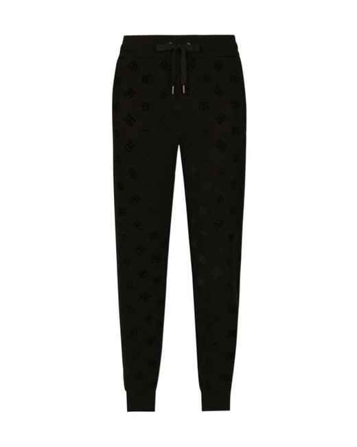 Dolce & Gabbana Black Monogram-Embossed Cotton Track Pants for men