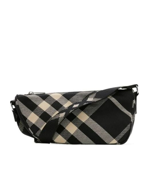 Burberry Black Shield Checked Messenger Bag for men