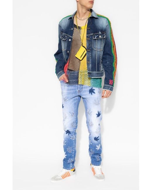 DSquared² Yellow Colour-Block Mesh Tank Top for men