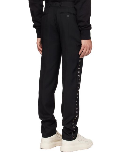 McQueen Black Eyelet-Detail Slim-Cut Trousers for men