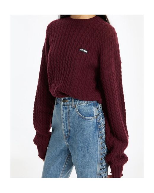 ROTATE BIRGER CHRISTENSEN Purple Cable-Knit Logo Patch Jumper