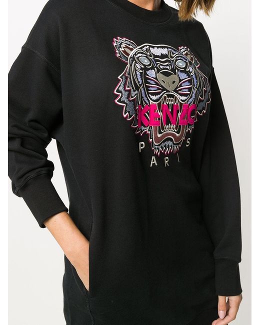KENZO Black Embroidered-Logo Sweatshirt Dress