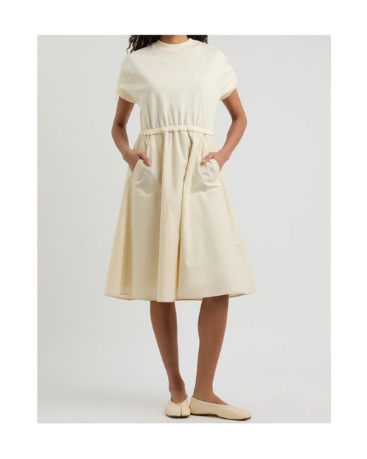 Moncler White Abito Cotton And Woven Midi Dress