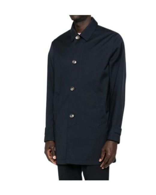 Herno Blue Single-Breasted Trench Coat for men