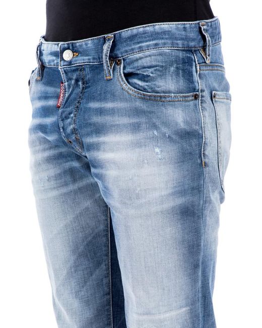 DSquared² Blue Logo Embroidered Straight Leg Jeans for men