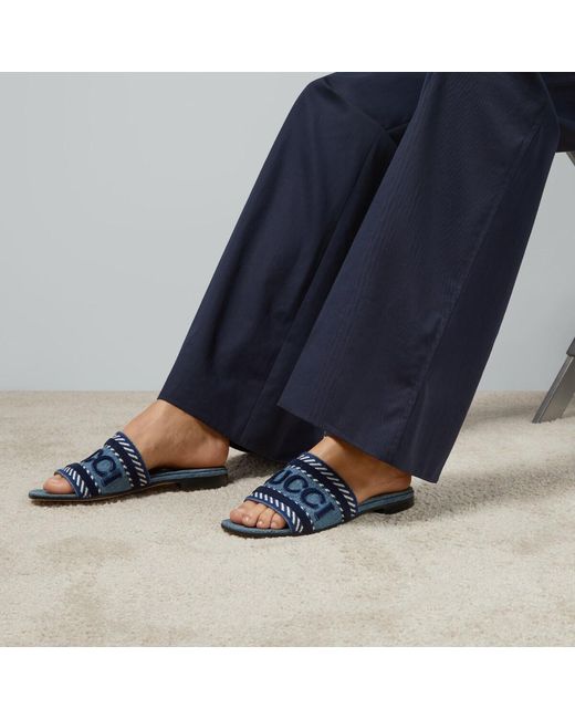 Gucci Blue Script Block Heel Sandals