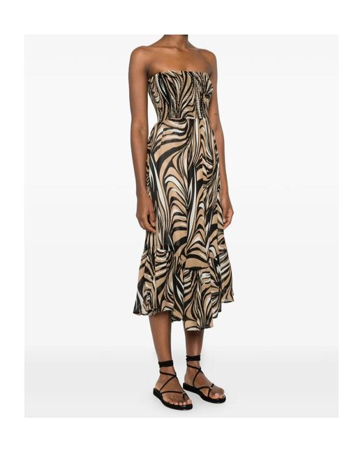 Twinset Natural Smocked Strapless Printed Dress