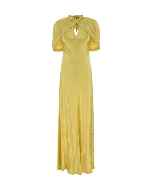 Alberta Ferretti Yellow Cape-Detail Long Dress