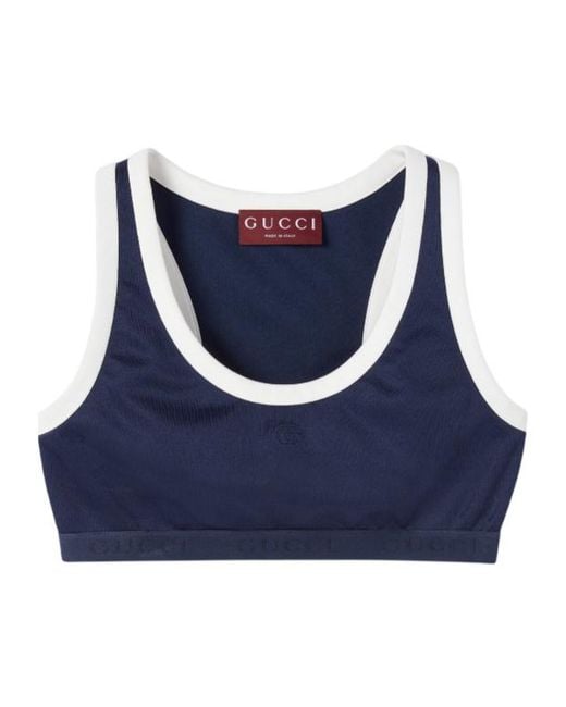 Gucci Blue Logo Embossed Technical Jersey Top