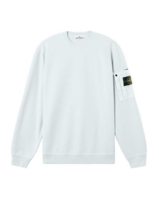 Stone Island White Logo Patch Crewneck Sweatshirt for men