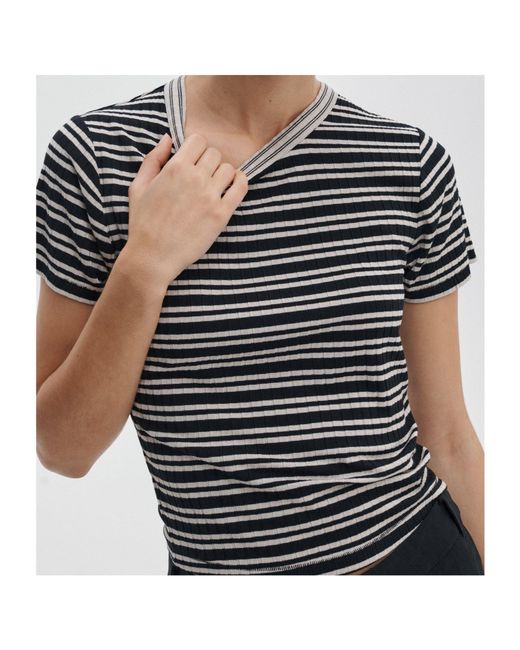 Rag & Bone Black Striped Ribbed T-Shirt