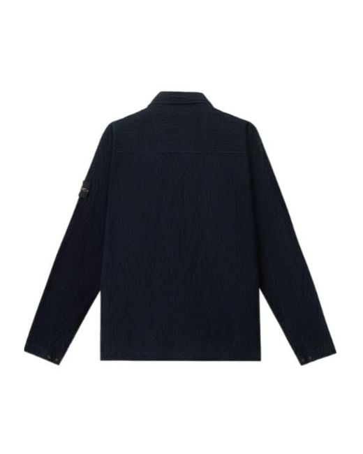 Stone Island Blue Logo Patch Long-Sleeved Overshirt for men