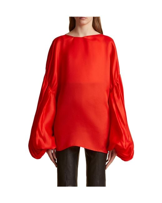 Khaite Red The Quico Puff-Sleeved Blouse
