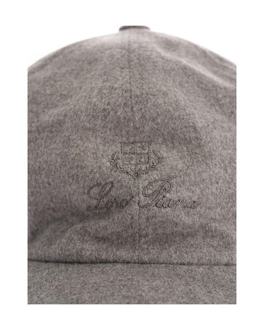 Loro Piana Gray Logo Embroidered Baseball Cap for men
