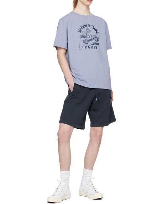 Maison Kitsuné Blue Racing Fox Cotton T-Shirt for men
