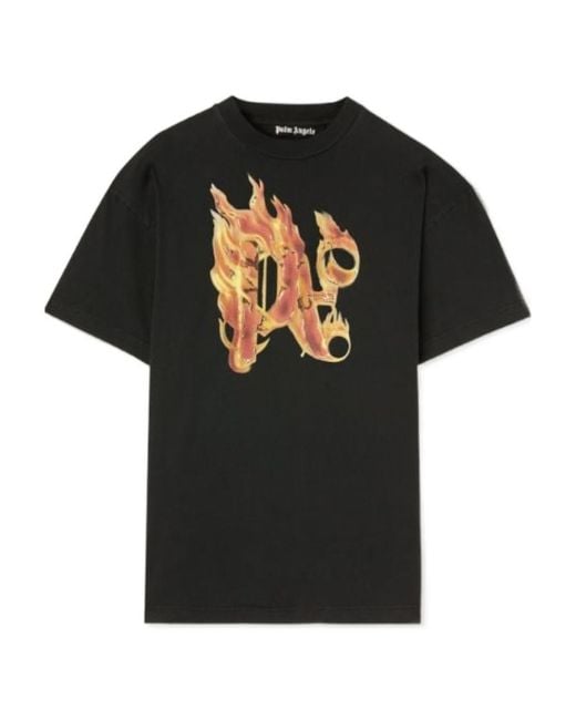 Palm Angels Black Burning Monogram T-Shirt for men