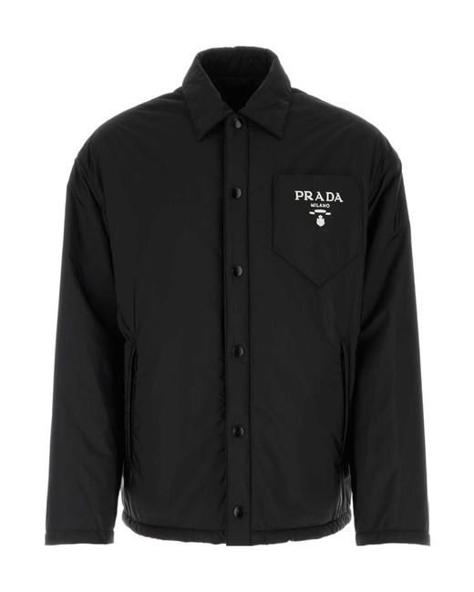 Prada Black Logo-Print Padded Jacket for men