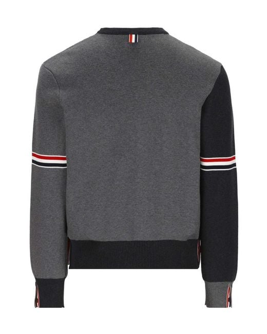 Thom Browne Gray Color-Block Crewneck Sweater for men