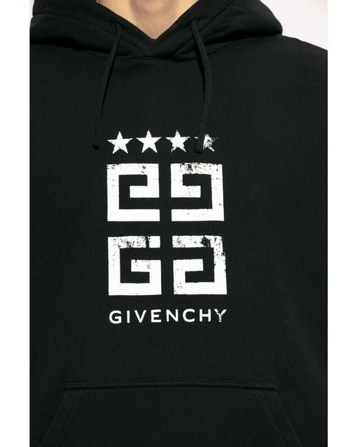 Givenchy Black Logo Printed Drawstring Hoodie for men