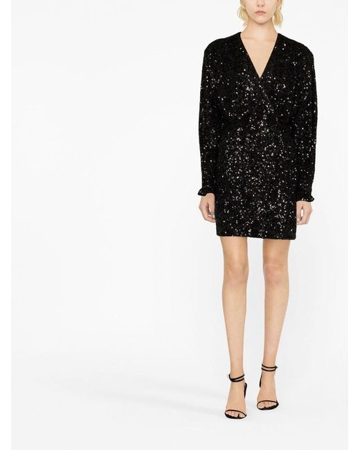 ROTATE BIRGER CHRISTENSEN Black Long-Sleeved Deep V Dress