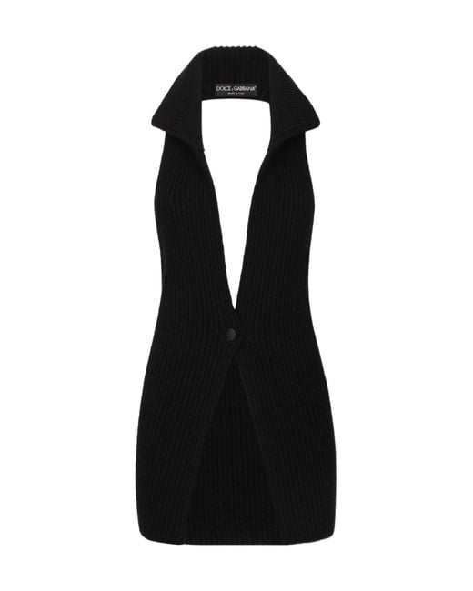Dolce & Gabbana Black Fisherman's Rib-Knit Wool Vest