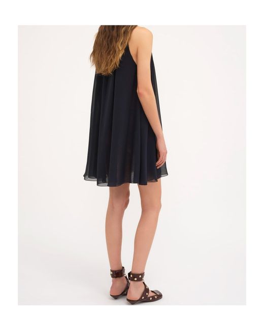 Chloé Blue Chloé Sheer Detailed Ruffled Dress