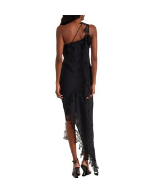Blumarine Black Asymmetric Lace-Trimmed Midi Dress