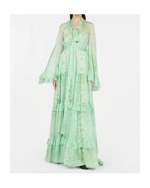 Roberto Cavalli Green Jaguar Print Dress