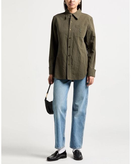 Saint Laurent Green Solid Color Long Sleeve Shirt