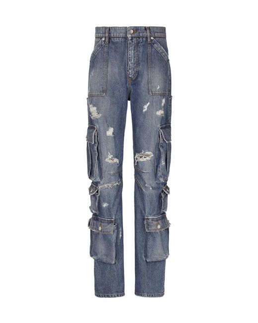 Dolce & Gabbana Blue Distressed Cargo Straight-Leg Jeans