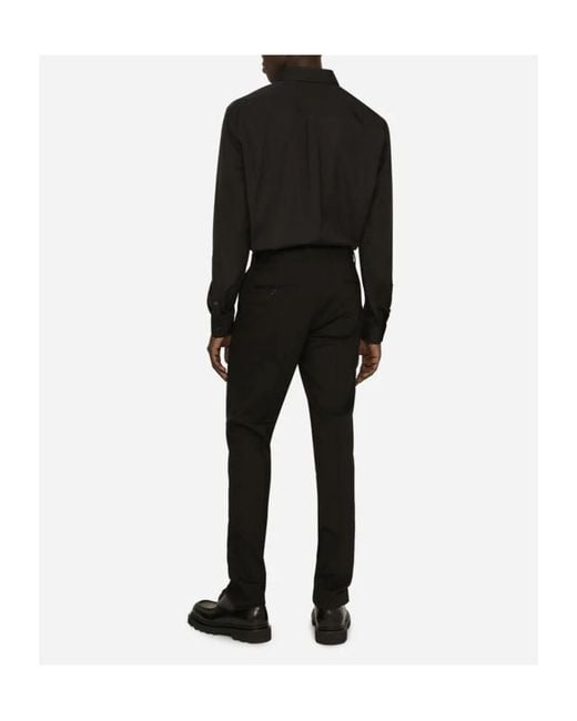 Dolce & Gabbana Black Cotton Martini-Fit Shirt With Branded Tag for men