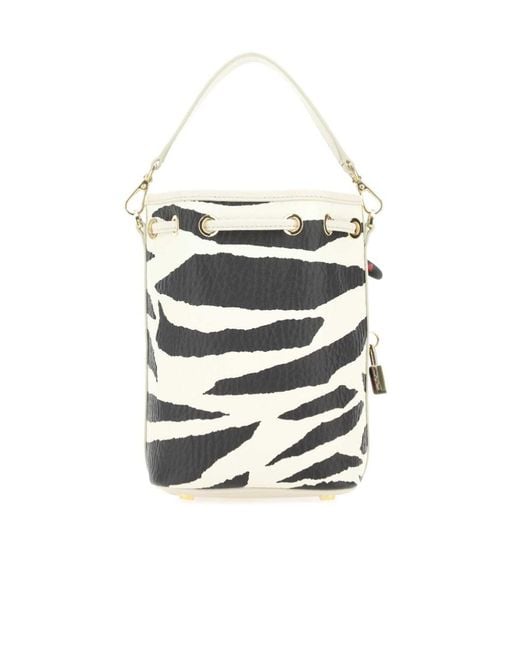 MCM White Zebra Printed Drawstring Tote Bag