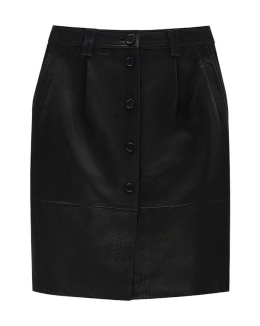 Anine Bing Black Button-Front Leather Skirt
