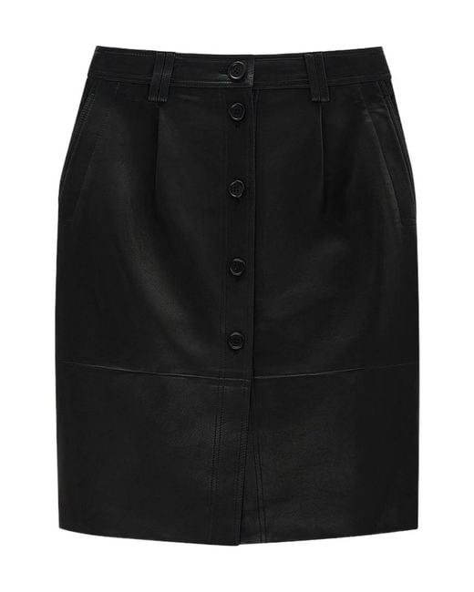 Anine Bing Black Button-Front Leather Skirt