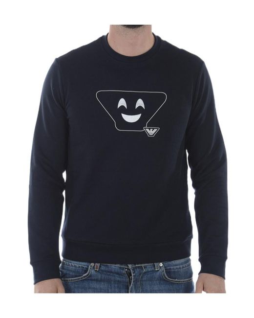 Emporio Armani Blue Long-Sleeved Round-Neck Sweater for men
