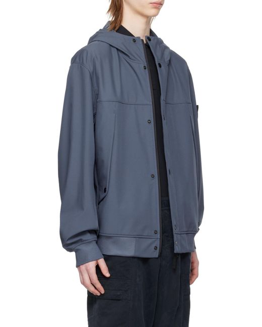 Stone Island Blue Button-Up Hooded Jacket for men