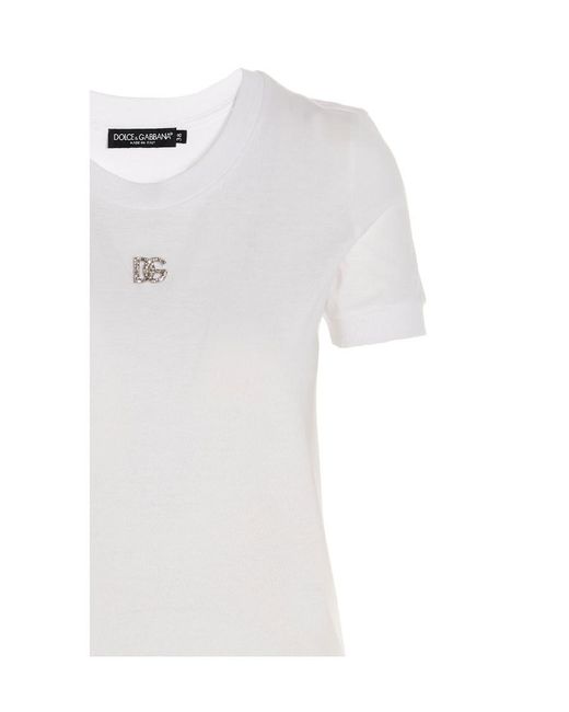 Dolce & Gabbana White Logo-Embellished Short-Sleeved Top