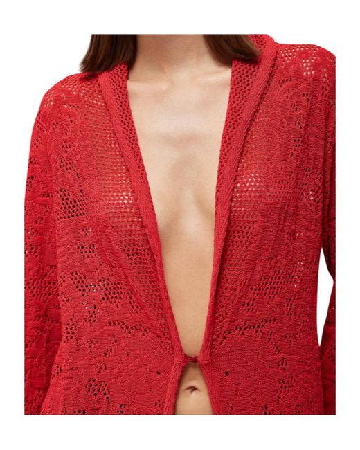Blugirl Blumarine Red Crochet-Knit Long-Line Cardigan