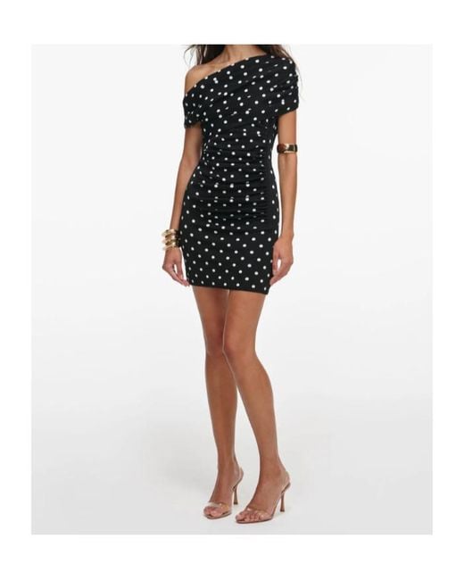 Self-Portrait Black Polka-Dot Ruched Mini Dress