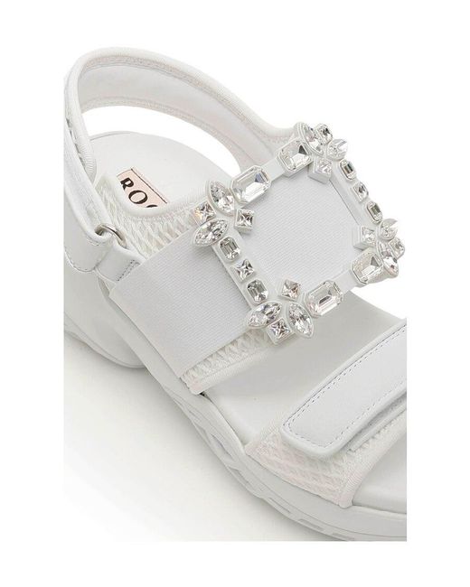 Roger Vivier White Viv'Run Strass Buckle Sandals