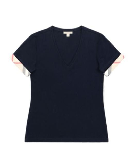 Burberry Blue Deep V-Neck Short-Sleeved T-Shirt