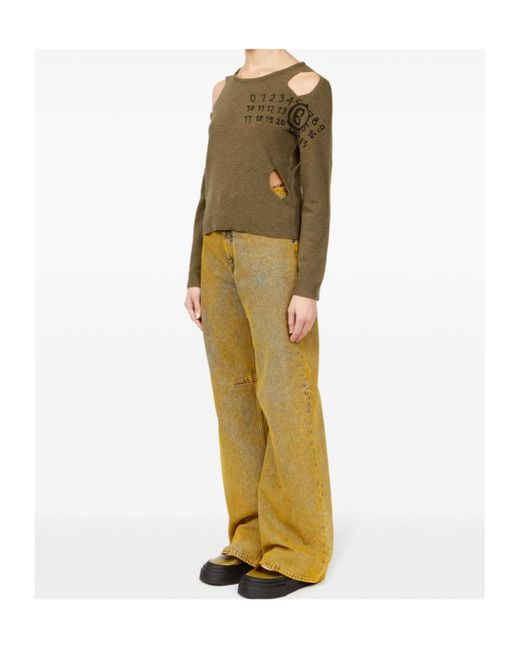 MM6 by Maison Margiela Green Crewneck Cut-Out Jumper