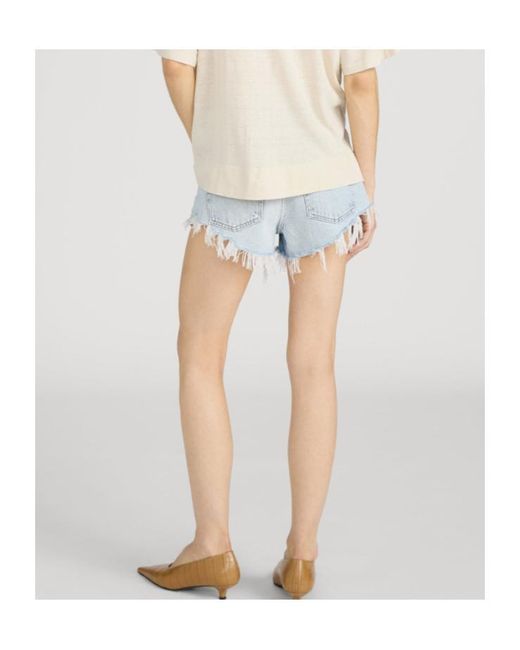 FRAME Blue Frayed Denim Shorts