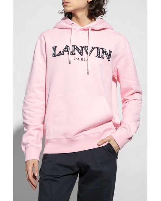 Lanvin Pink Logo Embroidered Drawstring Hoodie for men