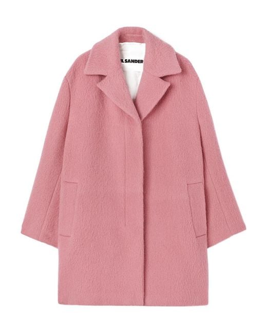 Jil Sander Pink Long-Sleeved Brushed Knee-Length Coat