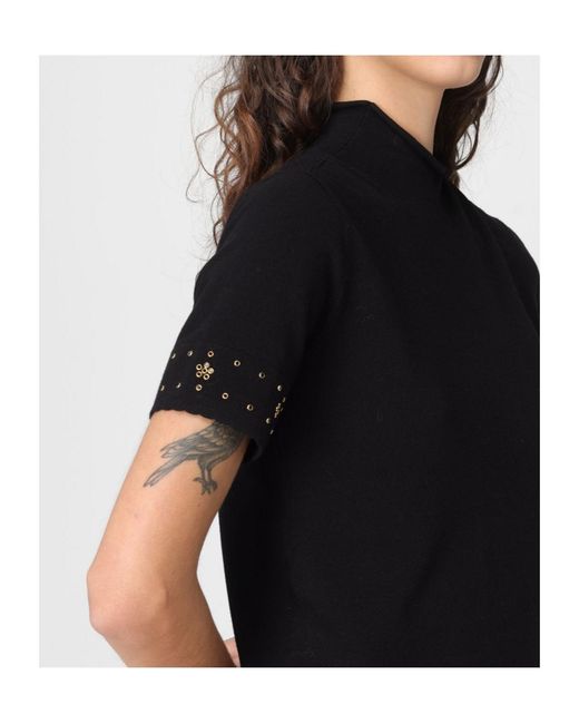 Twinset Black Eyelet Short Sleeve Top