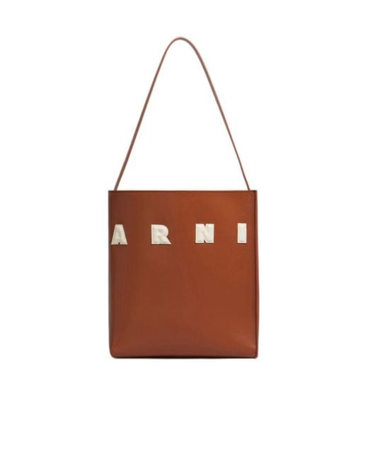 Marni Brown Museo Logo-Patch Small Shoulder Bag